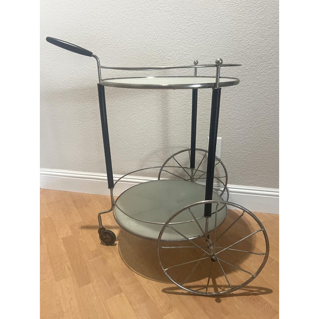Mid Century Modern Bar Tea Cart Glass Shelves For Sale - Image 9 of 9