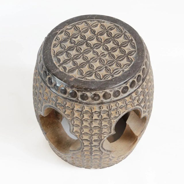 Vintage hand carved slate black marble garden stool from North China. This looks great indoors or outdoors and has a...