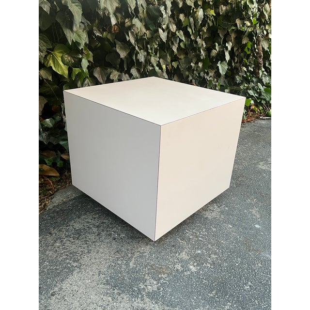 This postmodern minimalist side table features clean lines and a super cute blush pink laminate. The perfect pedestal for...