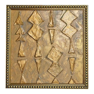Textured Gold Abstract Painting | Sculptural Wall Art | Luxury Framed Acrylic Clay Artwork | Neutral Modern Decor | Original Art 13x13 For Sale