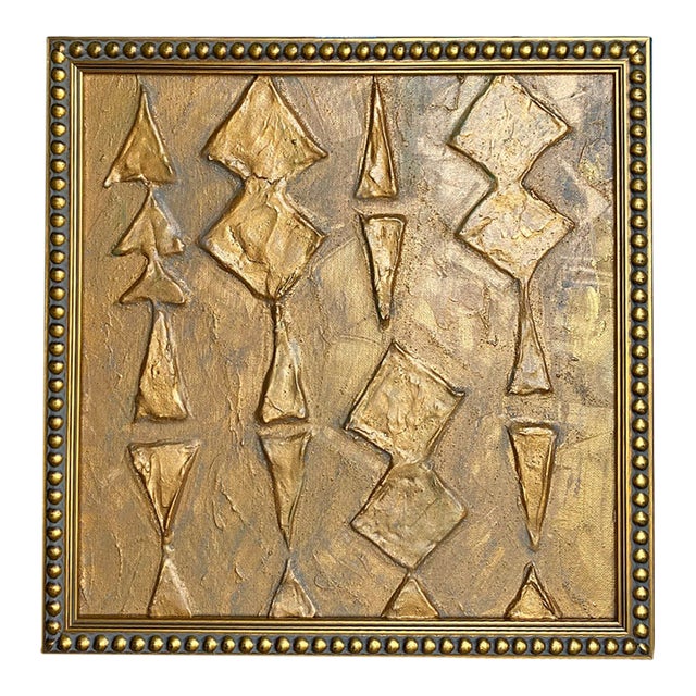 Textured Gold Abstract Painting | Sculptural Wall Art | Luxury Framed Acrylic Clay Artwork | Neutral Modern Decor | Original Art 13x13 For Sale