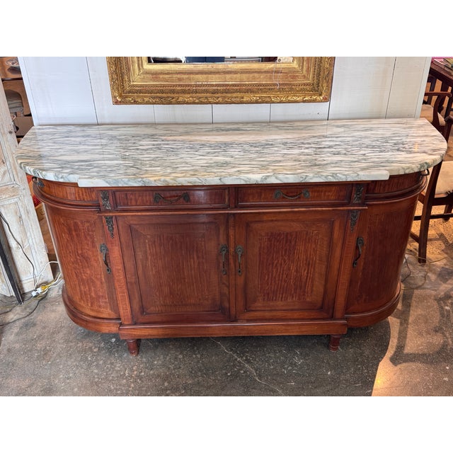 Wood 1920s French Mahogany Marble Top Server With Rounded Ends For Sale - Image 7 of 11
