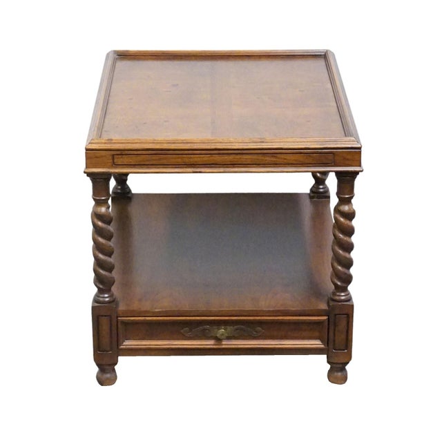 Traditional Hekman Furniture Solid Walnut & Birds Eye Maple 22" Accent End Table W. Rope Twist Legs For Sale - Image 3 of 12