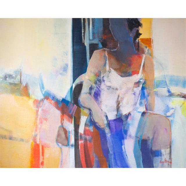 An acrylic on canvas painting by the French artist Daniel Bigaré (1938-2020). Titled "La Caraco (The Camisole)," this...