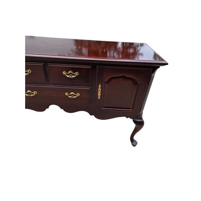 Wood 1990s Thomasville Collectors Cherry Queen Ann Server Sideboard Buffet Console Bar For Sale - Image 7 of 14