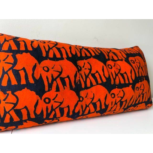 Folk Art Early 21st Century Hand Dyed Elephant Block Print Lumbar Pillow For Sale - Image 3 of 8