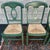 A set of 4 vintage Pottery Barn Napoleon dining chairs in distressed green with woven rush seats. Hand crafted in Italy....