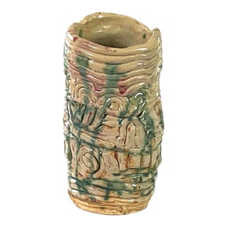 Vintage, Large, Studio Art Pottery Vase-Exposed Coil Rope, Wrap Design – In a Brutalist Design – Signed Sheila on the Bottom For Sale