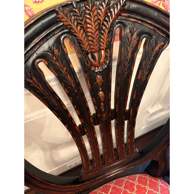 Hepplewhite Attributed to Jonathan Charles Set 6 Hepplewhite Wheatsheaf Side Chair (Black) For Sale - Image 3 of 13