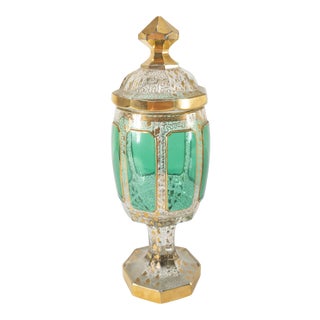 Bohemian Art Glass Moser Style Covered Urn For Sale