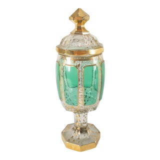 Bohemian Art Glass Moser Style Covered Urn For Sale