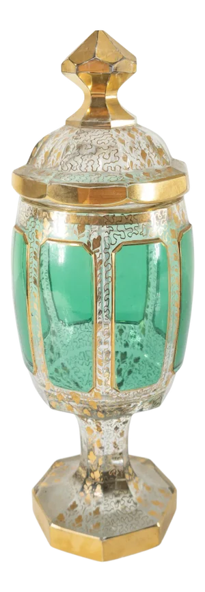 Bohemian Art Glass Moser Style Covered Urn