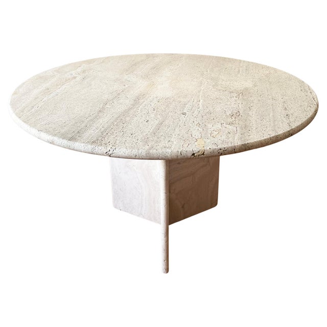 Postmodern Cream Off White Round Travertine Dining Table with Pedestal Base, 1970s For Sale - Image 11 of 11