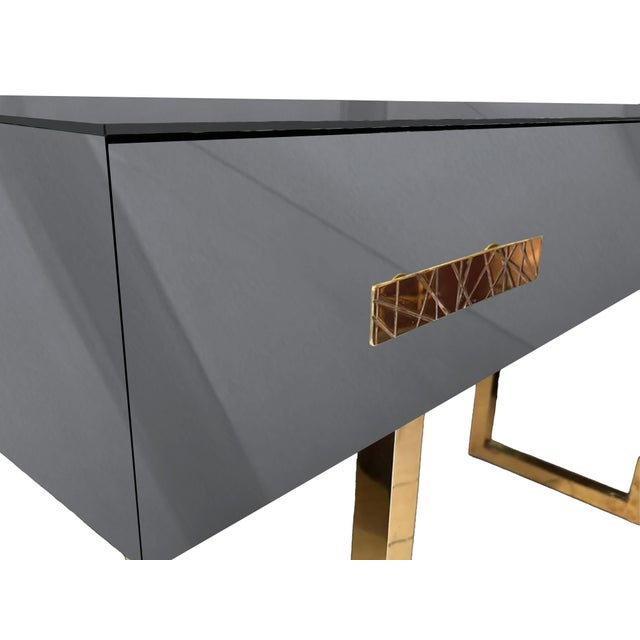Contemporary Grey Console Table with Murano Glass and Brass Handles from Justfurnituress SRL For Sale - Image 3 of 6