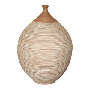 Large Thai Artisan Ceramic Prem Vase With Hand Carved Pattern, 20th Century