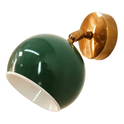 Adjustable Wall Light with Green-Colored Metal Dome For Sale