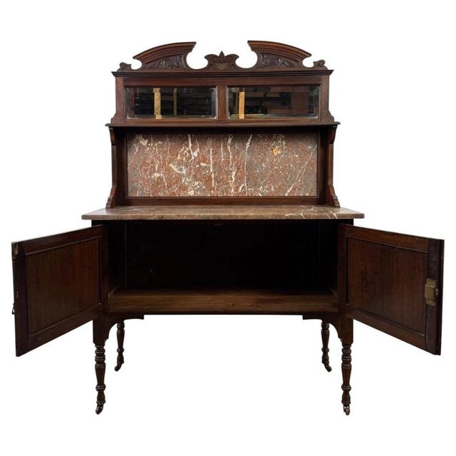 Antique English Edwardian Burr Walnut and Marble Washstand For Sale - Image 4 of 11