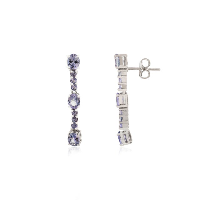 Not Yet Made - Made To Order Art Deco Style Oval Cut Tanzanite & Diamond Dangle Earrings in Sterling Silver - A Pair For Sale - Image 5 of 13