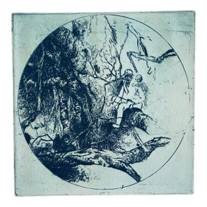 Robert A. BirmelinChinese Man In Tree, American Modernist Abstract Etching