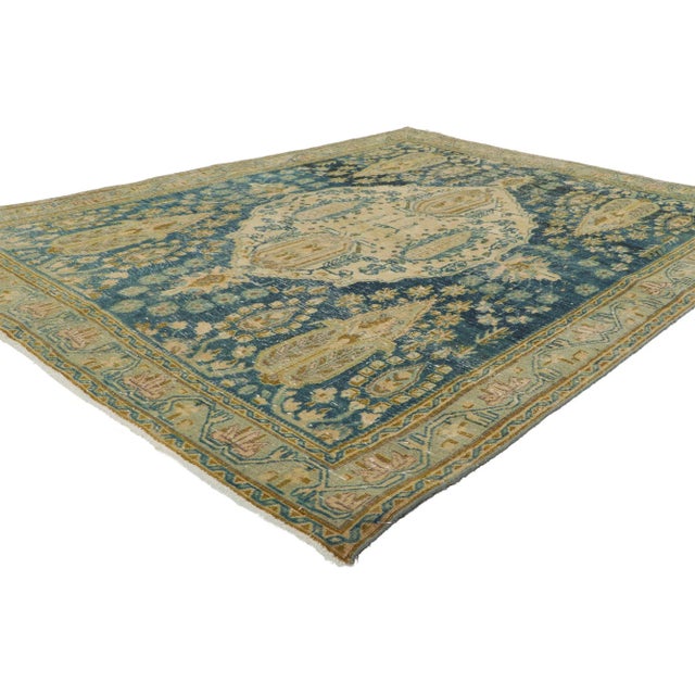 53046 Vintage Persian Afshar Rug, 04'09 x 06'06. With a lovingly timeworn appearance and cypress tree design, this hand...