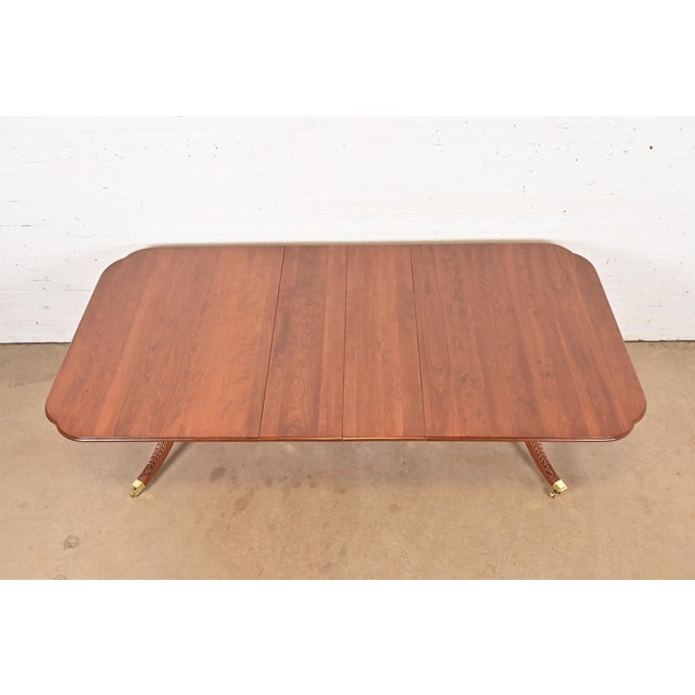 1960s Henkel Harris Style Georgian Solid Cherry Wood Double Pedestal Extension Dining Table, Newly Refinished For Sale - Image 5 of 13