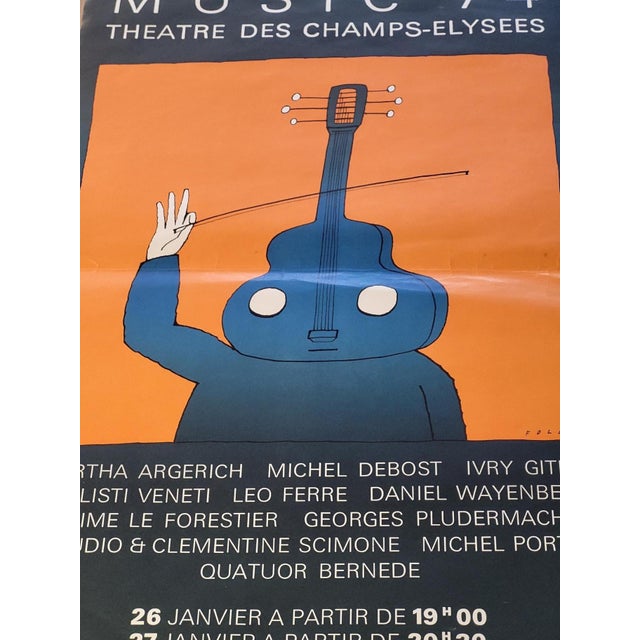 This piece is an original poster designed by Belgian artist Jean-Michel Folon for the "Music 74" event. Held at the...