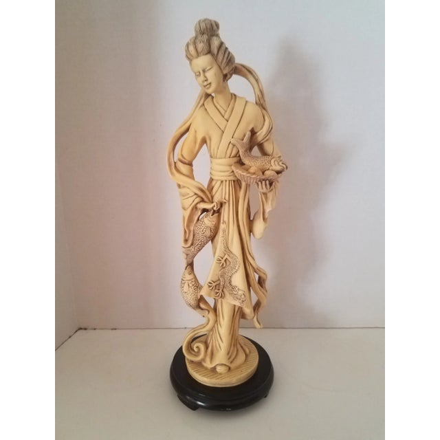 Vintage 1960s Asian Hand Carved Alabaster Figurine W/ Four Footed Resin Base, From Italy Chairish
