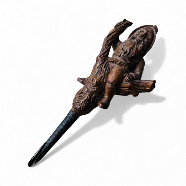 1900s Black Forest Gnome Whip Hook, Carved Wood For Sale - Image 4 of 6