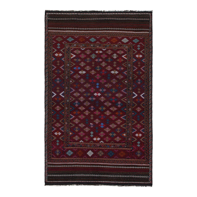 1950s Vintage Baluch Tribal Kilim in Red With Geometric Patterns, From Rug & Kilim For Sale