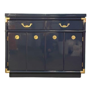 1950s Vintage Navy Lacquered Drexel Liquor Cabinet For Sale