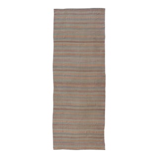 Vintage Turkish Kilim Gallery Runner With Soft Stripes in Sage, Peach, and Sand For Sale