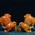 Amber Pair of Shoushan Stone Guardian Lions – 3" Foo Dogs With Brocade Balls For Sale - Image 8 of 9