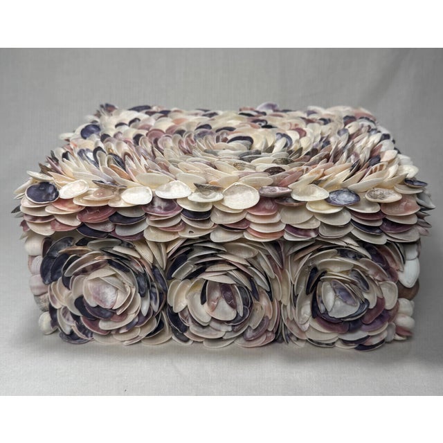 Vintage Coastal Rosette Encrusted Shell Lidded Decorative Organization Accessory Box For Sale - Image 4 of 12