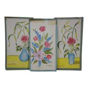 Mid Century Helen McRae Botanical Still Life Watercolor Paintings Vase Flowers - Set of 3