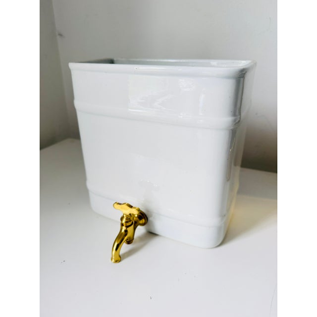 Antique French Wall Mount Lavabo Font and Basin Wall Fountain, Ironstone and Brass. For Sale - Image 4 of 12