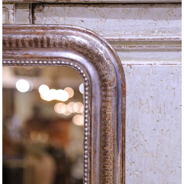 French 19th Century French Louis Philippe Silver Leaf Wall Mirror With Stripe Decor For Sale - Image 3 of 7