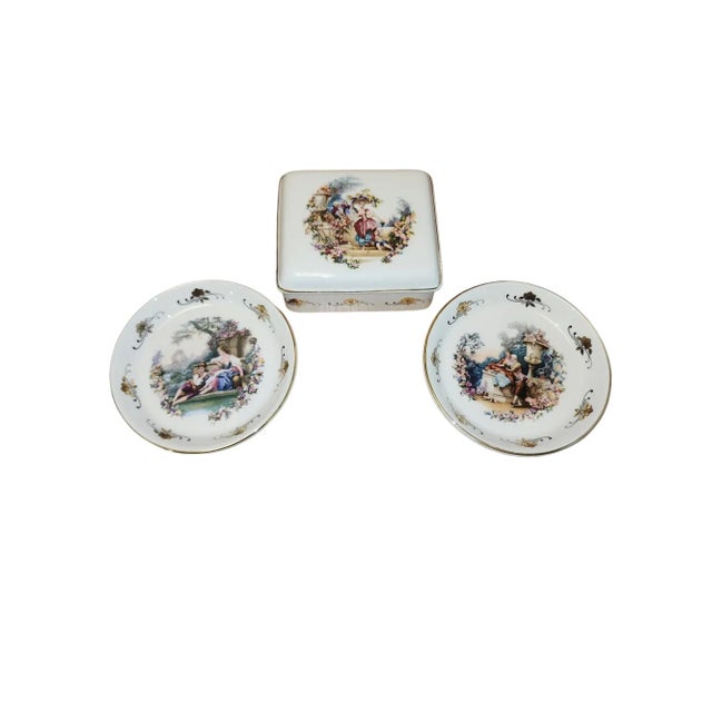 Beautiful vintage boxed gift set by Lord Nelson Pottery England, fine porcelain three piece set including trinket box and...