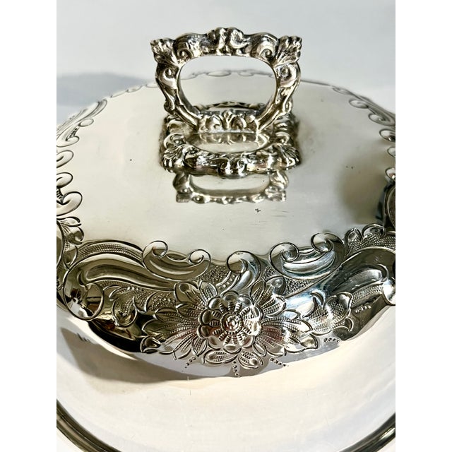 Antique French Silver Plate Serving Dome With Ornate Floral Detail For Sale - Image 9 of 11