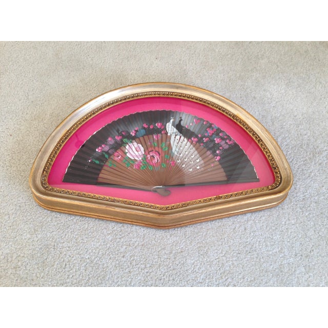 Antique Ornate Hand Painted Fan Pink Framed in a Shadow Box from Spain Up for sale is a beautiful antique hand painted fan...