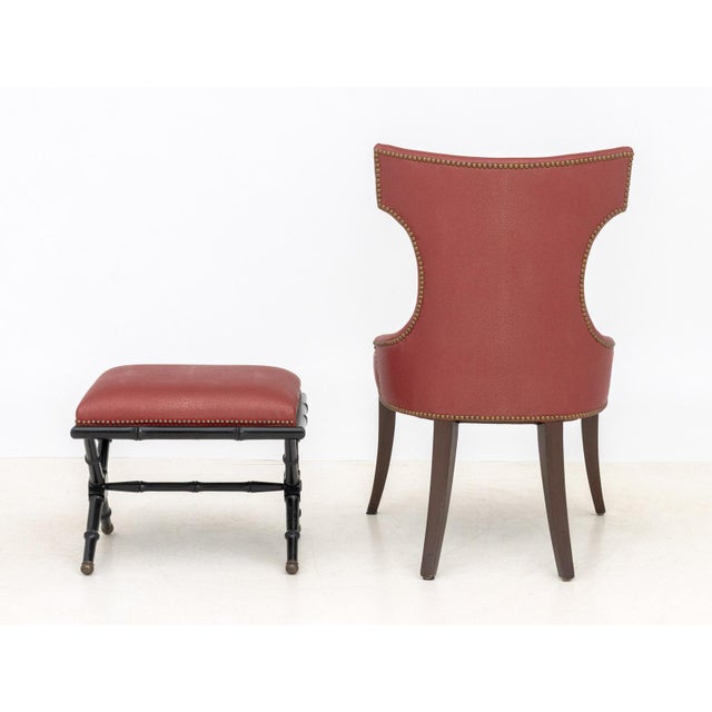 Contemporary Red Upholstered Chair and Ottoman For Sale - Image 4 of 12