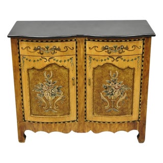 Contemporary French Country Style Marble Top Painted Server Console Cabinet For Sale