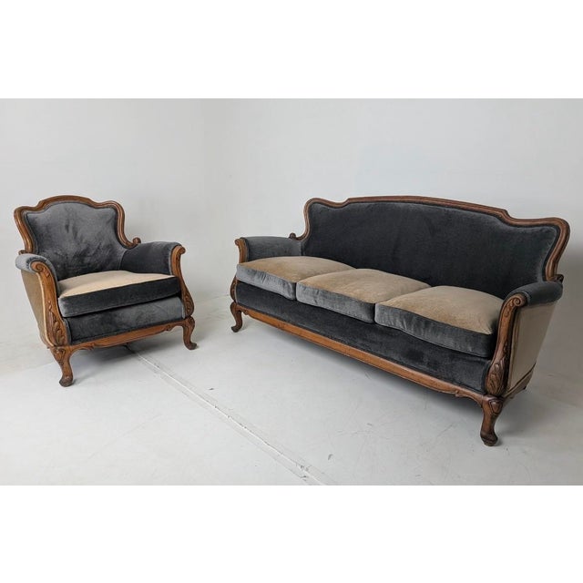 Antique French Bergere Sofa & Chair Set For Sale In New York - Image 6 of 6