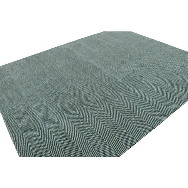 Modern Rug & Kilim’s Modern Rug in Blue and Cream, With Stripes and Geometric Patterns For Sale - Image 3 of 8