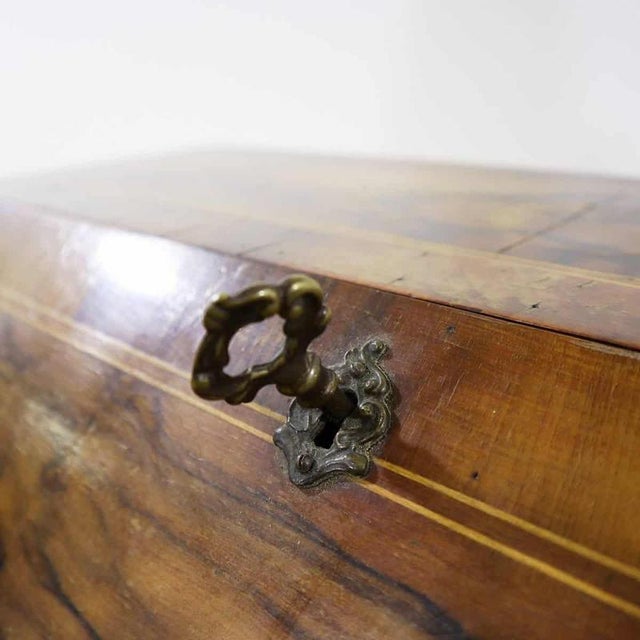 Brown Wooden Writing Desk with Inlays and Three Curved Drawers For Sale - Image 8 of 18