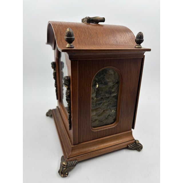 Brown Vintage Tempus Fugit Table Clock in Wooden Case with Brass Details For Sale - Image 8 of 17