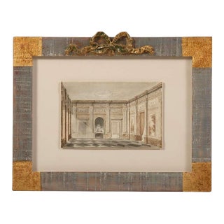 A Watercolor Painting of a Classical Interior For Sale