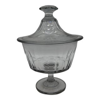 Antique Blown & Cut Flint Glass Covered Compote, Probably Pittsburgh, Circa 1840s For Sale
