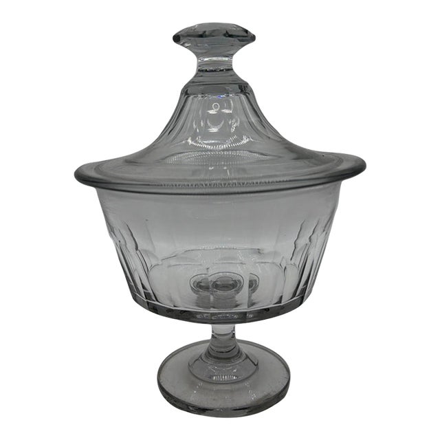 Antique Blown & Cut Flint Glass Covered Compote, Probably Pittsburgh, Circa 1840s For Sale