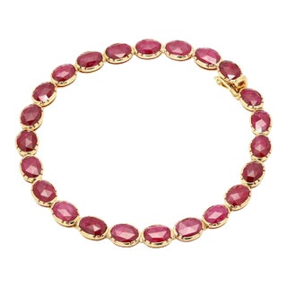 14.65 Ct Ruby Tennis Bracelet Inlaid in 18k Solid Yellow Gold For Sale