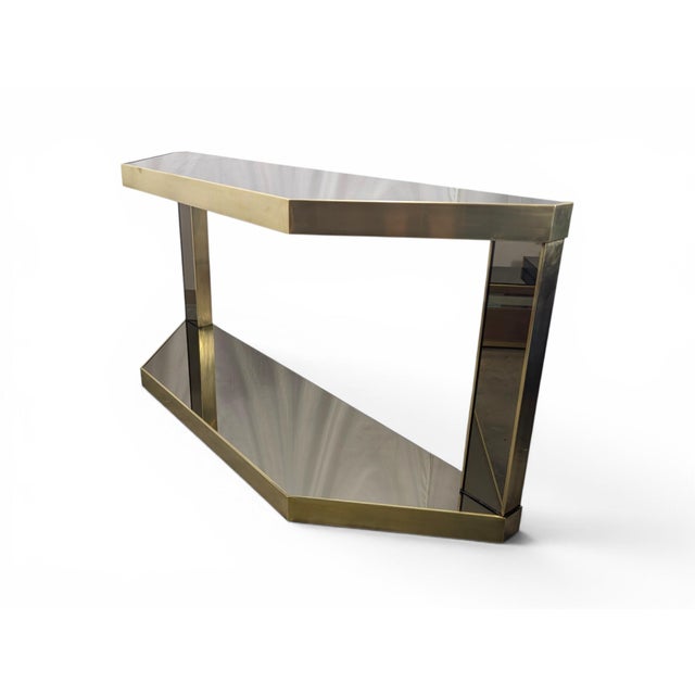 Console Table in Brass and Mirrored Glass, 1970s For Sale - Image 3 of 9